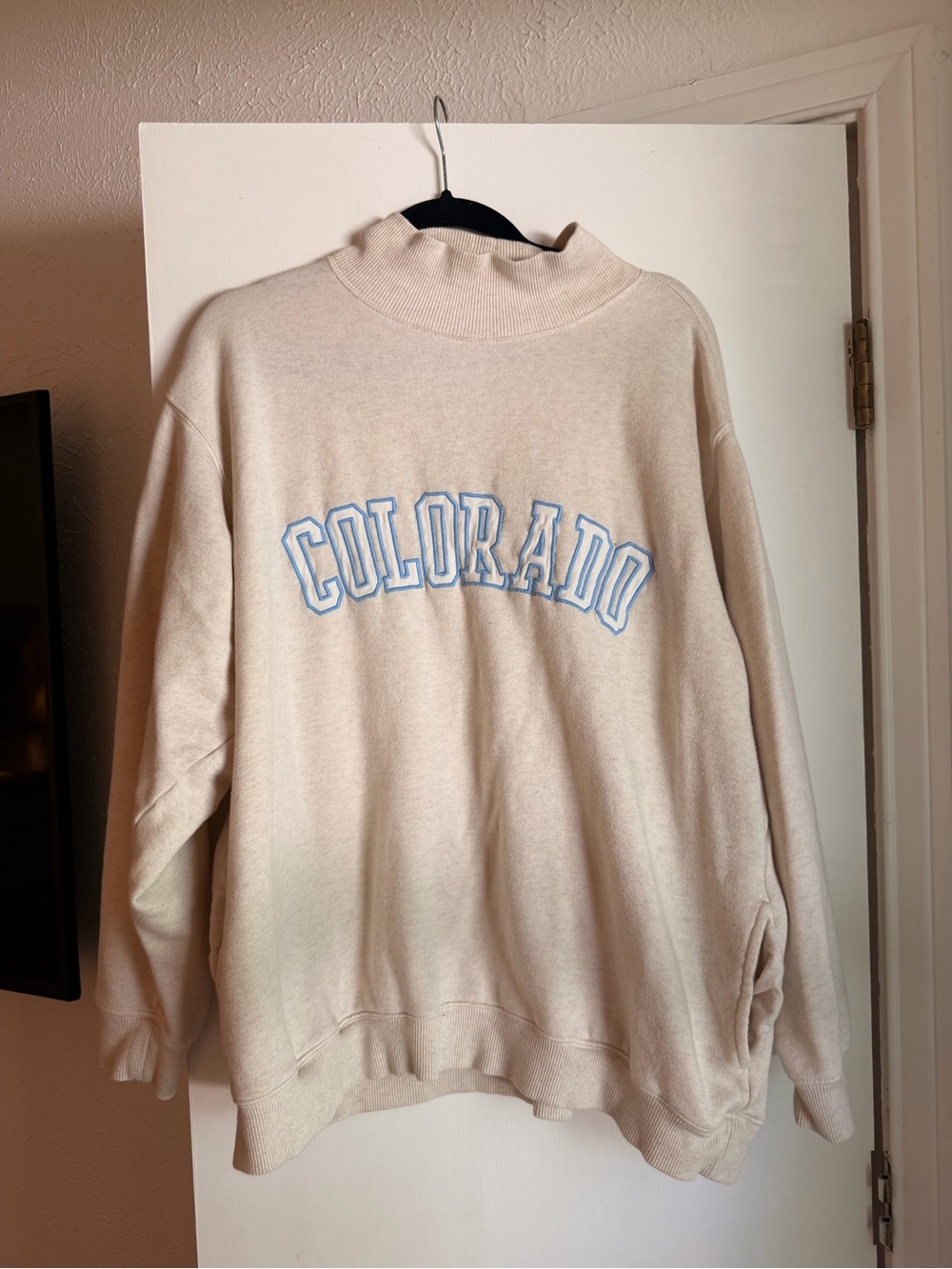aerie Cream Colorado Mockneck Sweatshirt with Light Blue Lettering